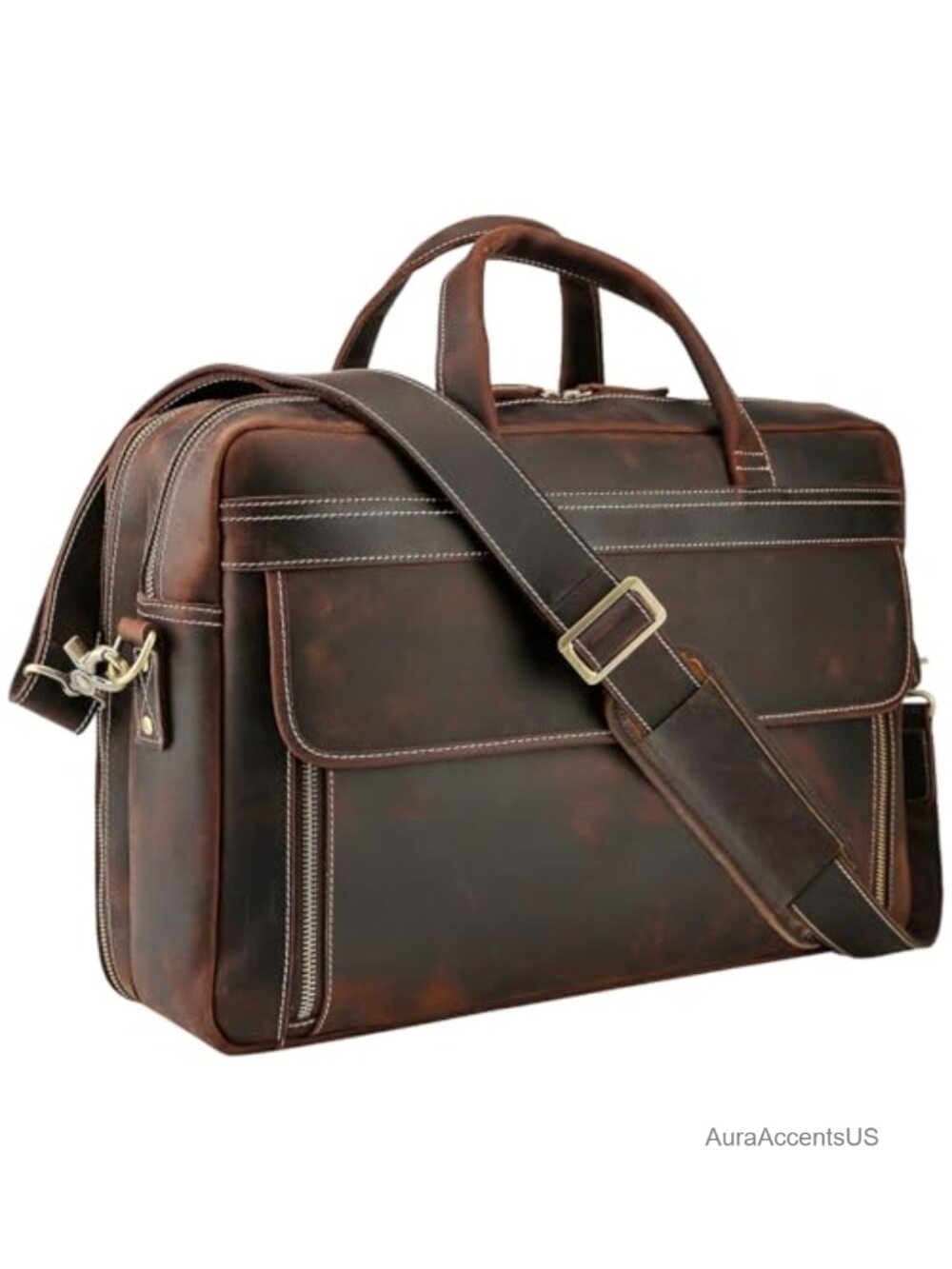 Full Grain Leather Laptop Briefcase Fits 17" Messenger Bag Business Travel
